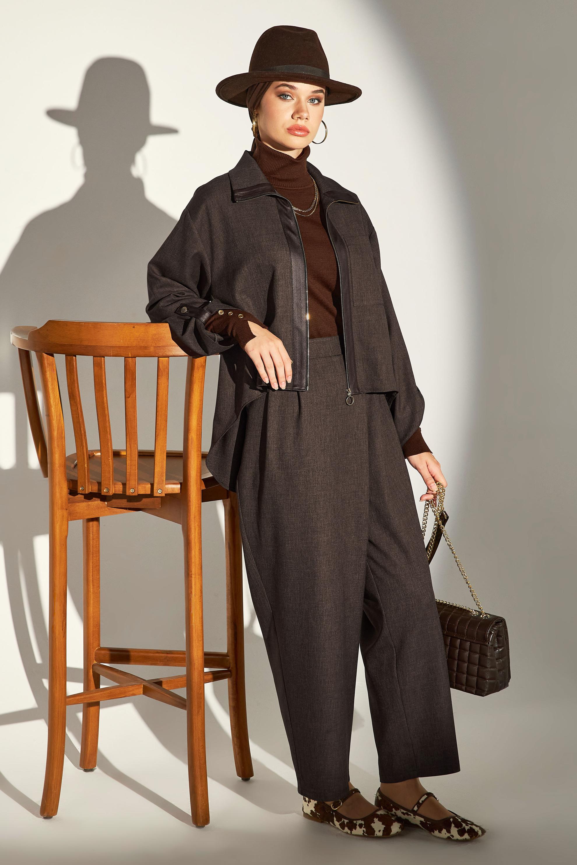 Hijab clothing BROWN LINEN TEXTURED PANTS SUIT 45119