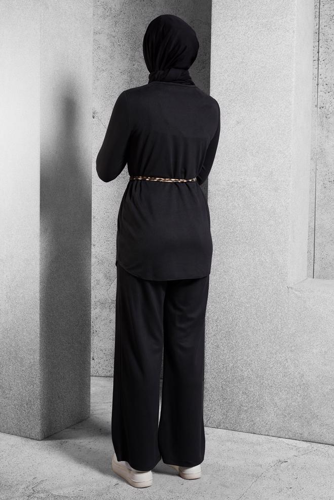 Hijab clothing BLACK TIED PANTS SUIT 45136 - ALVİNA