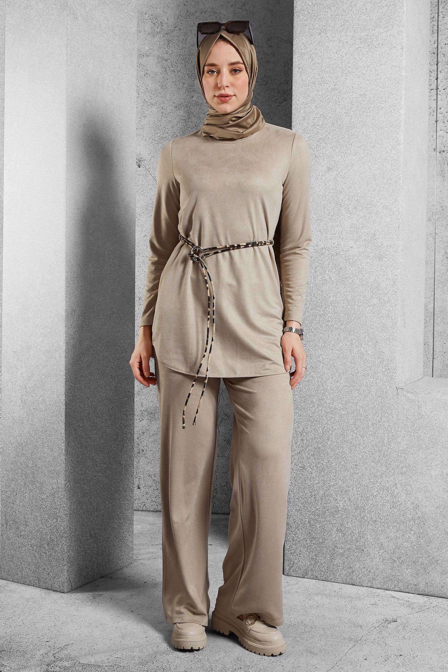 Hijab clothing BEIGE TIED PANTS SUIT 45136