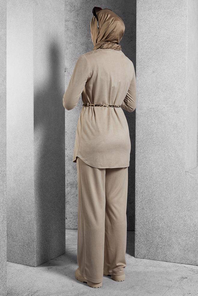 Hijab clothing BEIGE TIED PANTS SUIT 45136 - ALVİNA