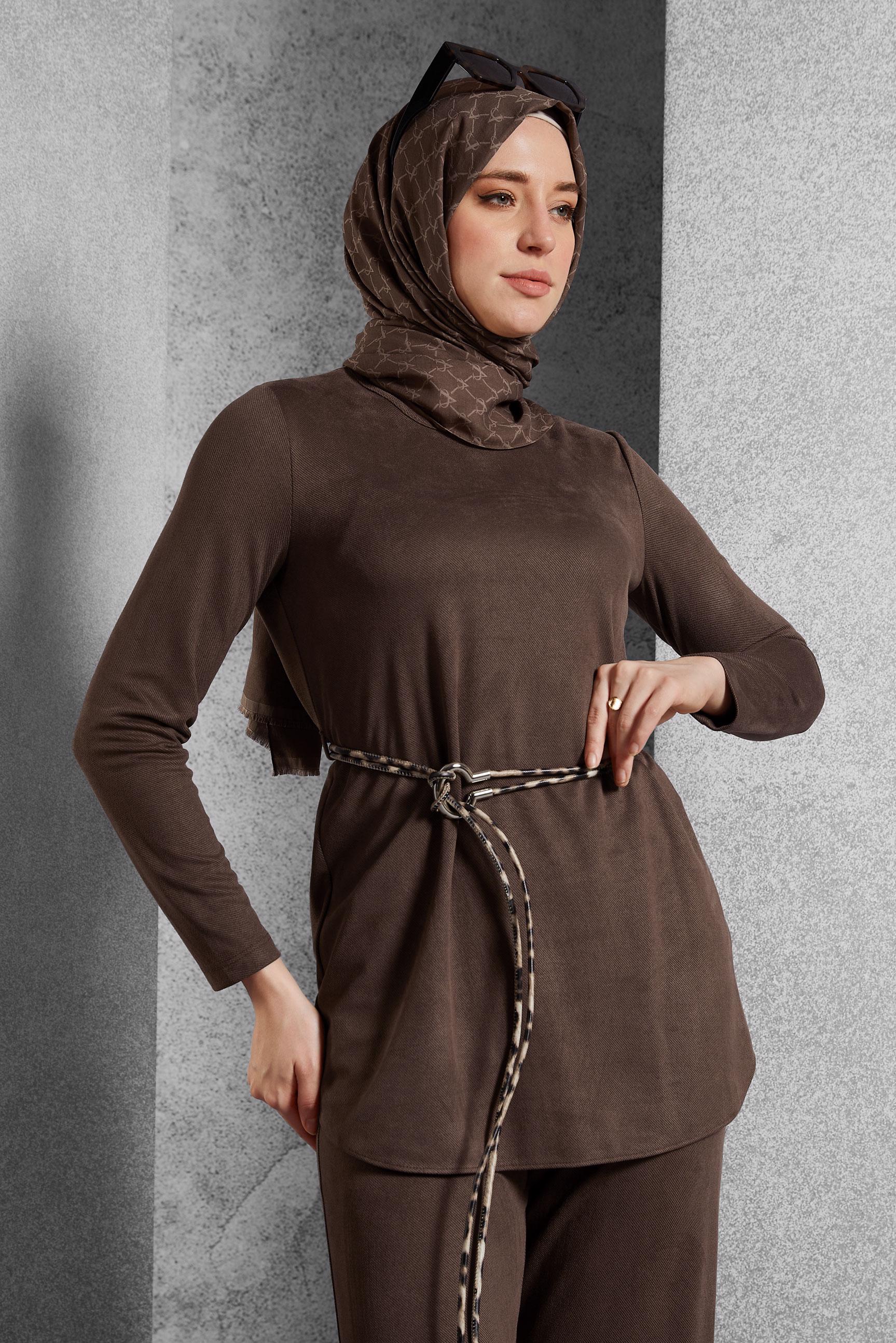 Hijab clothing BROWN TIED PANTS SUIT 45136