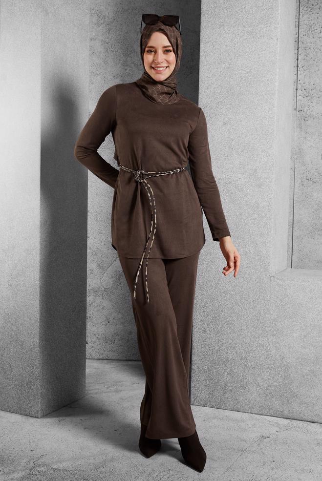 Hijab clothing BROWN TIED PANTS SUIT 45136 - ALVİNA