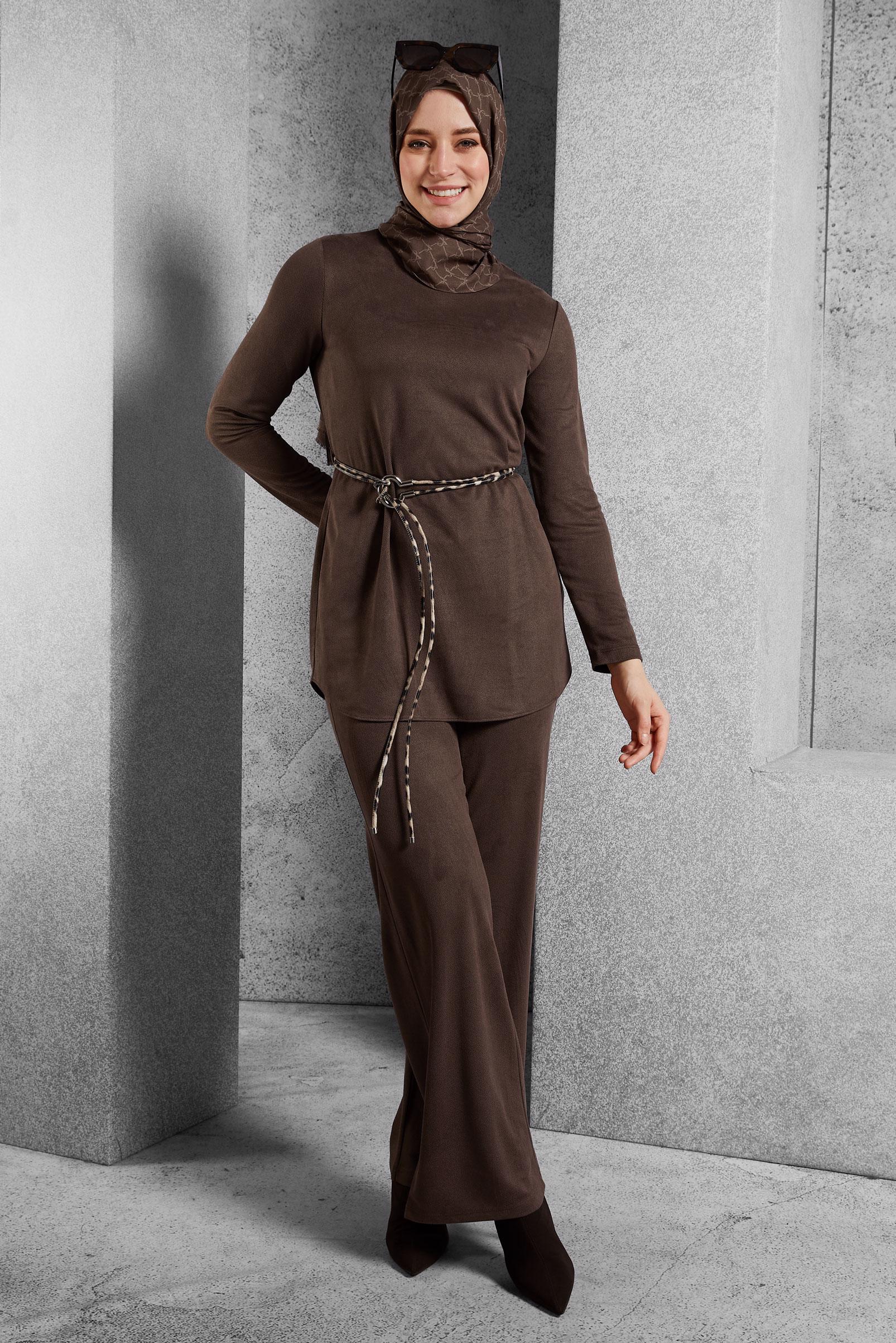 Hijab clothing BROWN TIED PANTS SUIT 45136