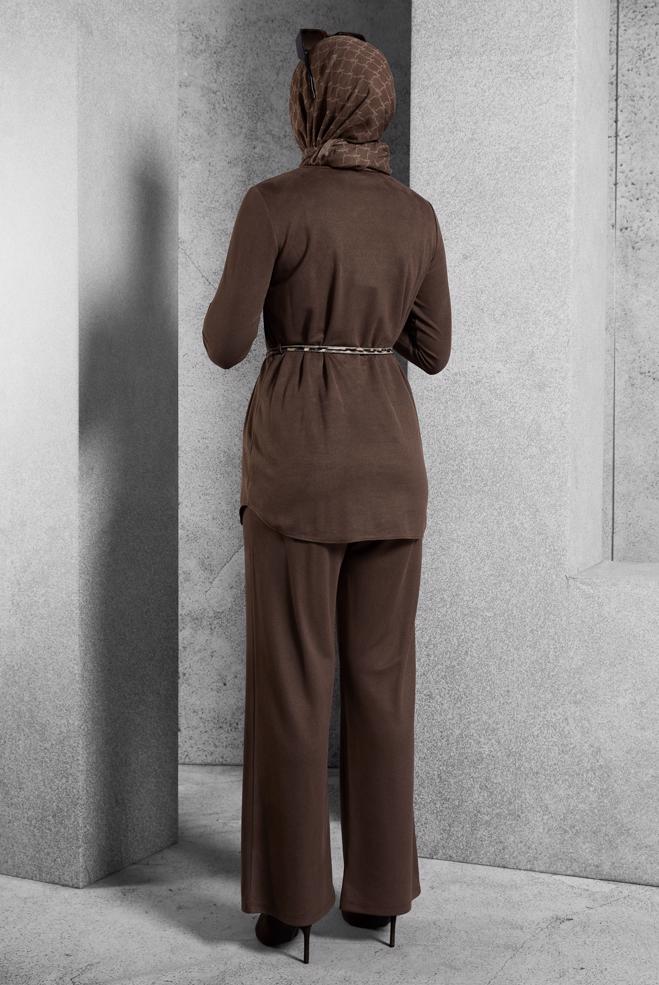 Hijab clothing BROWN TIED PANTS SUIT 45136 - ALVİNA