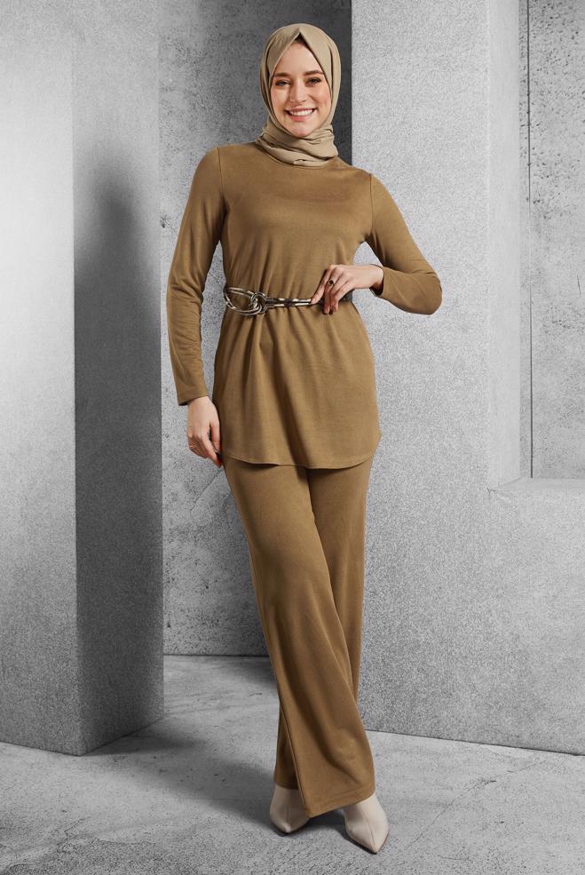 Hijab clothing BROWN TIED PANTS SUIT 45136 - ALVİNA