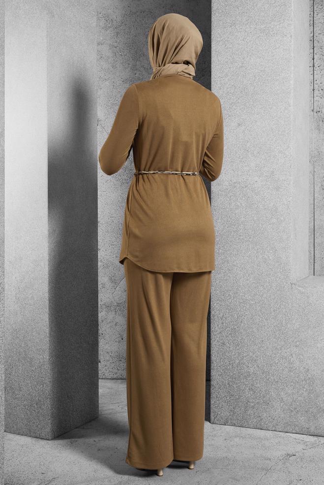 Hijab clothing BROWN TIED PANTS SUIT 45136 - ALVİNA