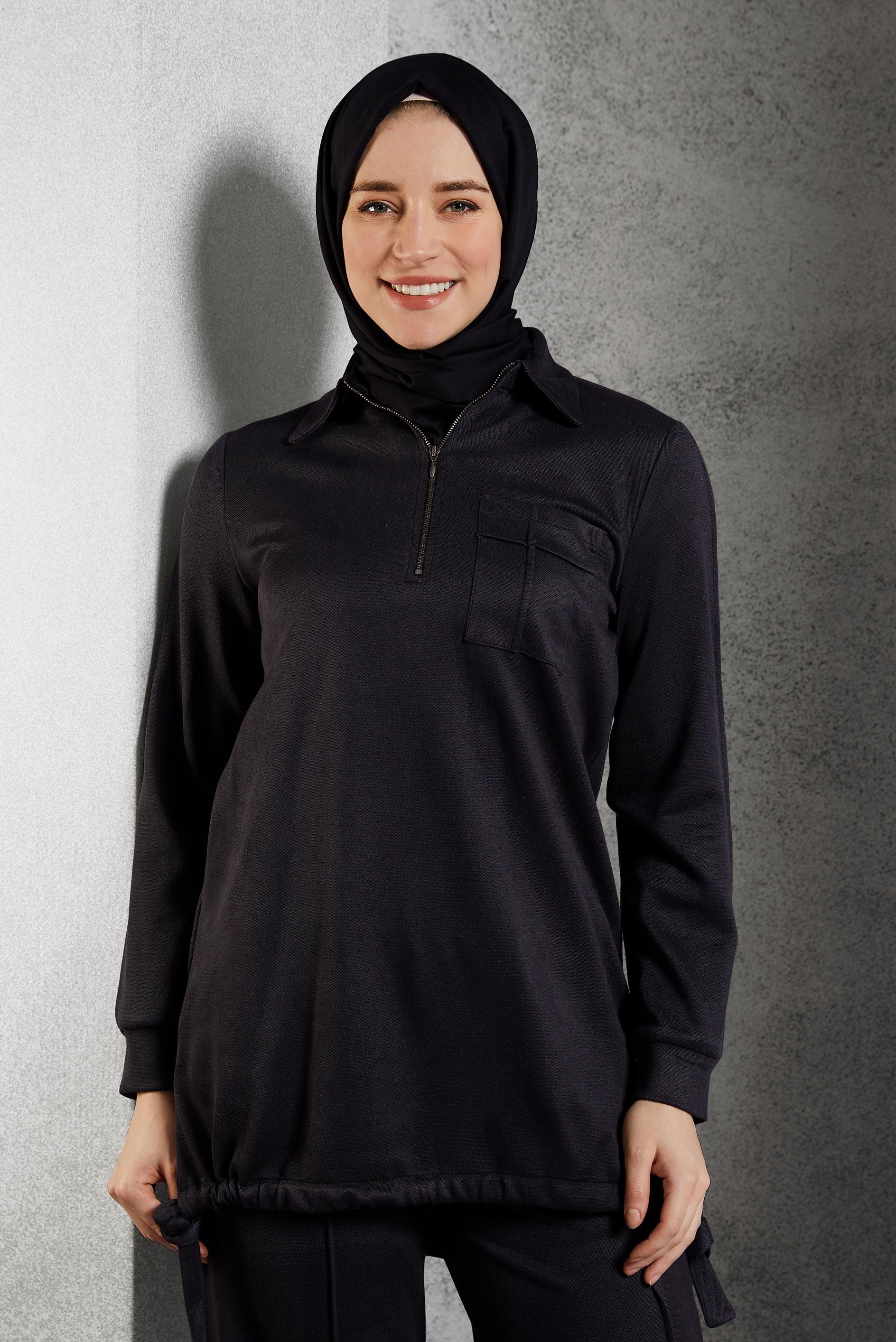 Hijab clothing BLACK SUEDE PANTS SUIT 45143