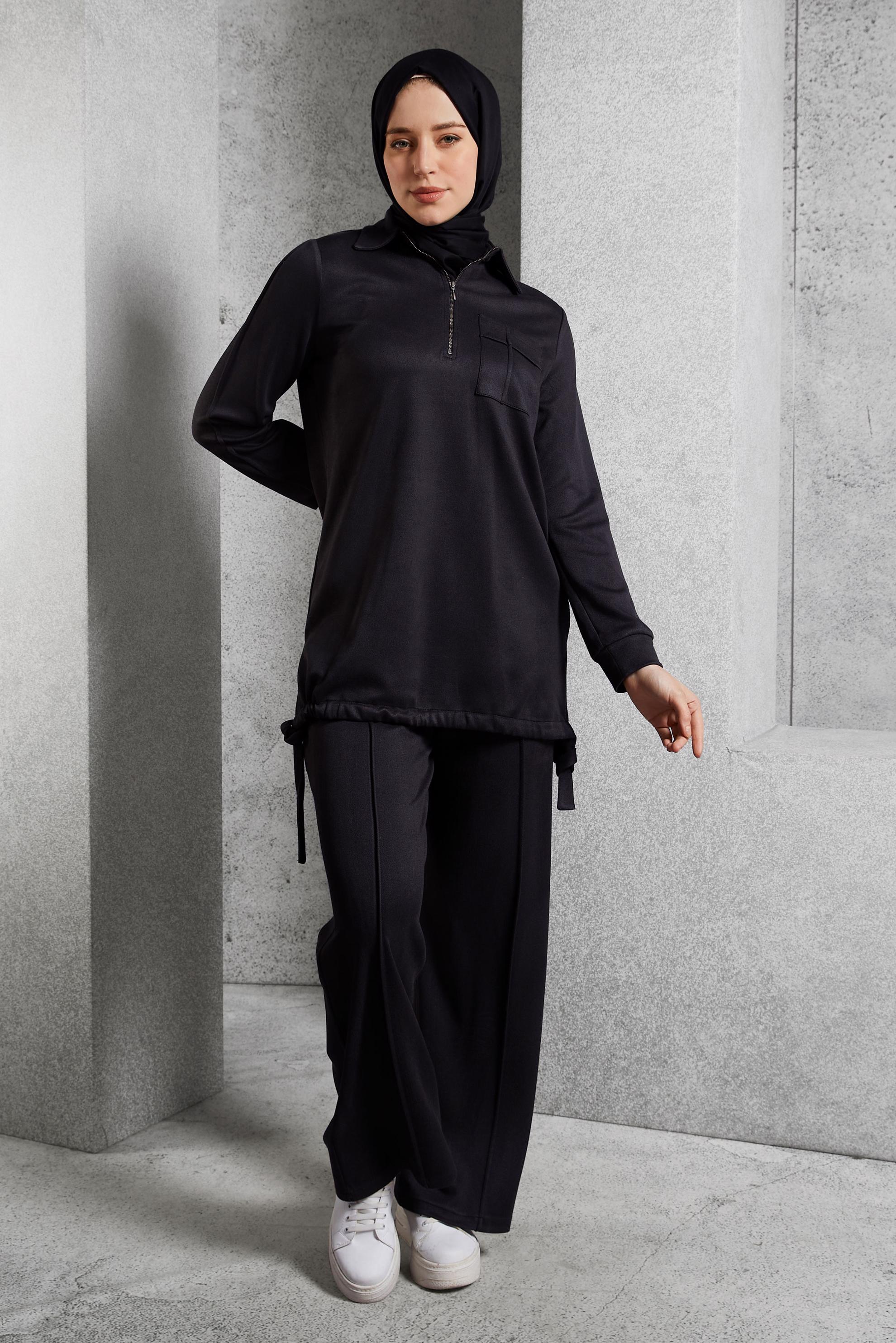Hijab clothing BLACK SUEDE PANTS SUIT 45143