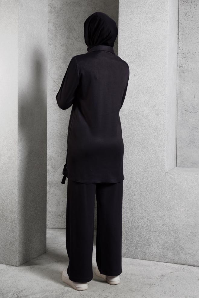 Hijab clothing BLACK SUEDE PANTS SUIT 45143 - ALVİNA