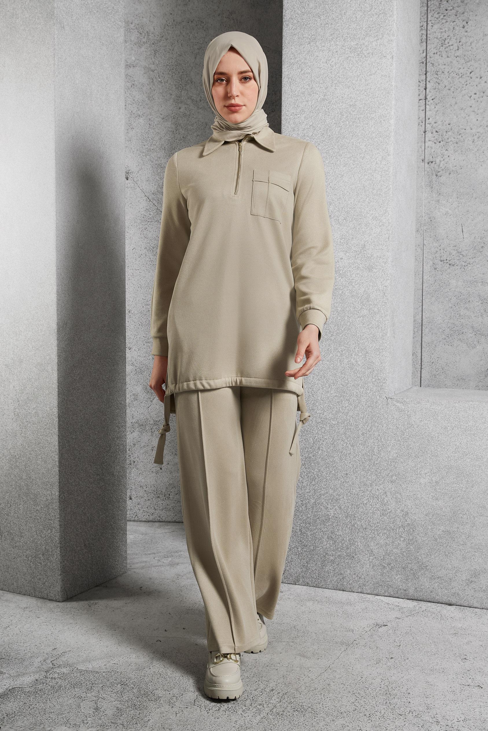 Vêtements hijab BEIGE PANTALON DE COSTUME EN DAIM 45143