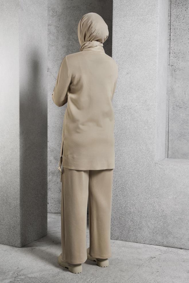 Hijab clothing BEIGE SUEDE PANTS SUIT 45143 - ALVİNA