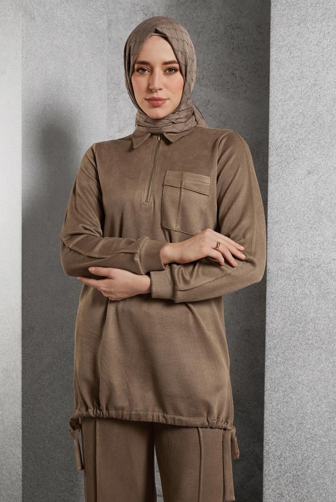 Hijab clothing MINK SUEDE PANTS SUIT 45143 - ALVİNA