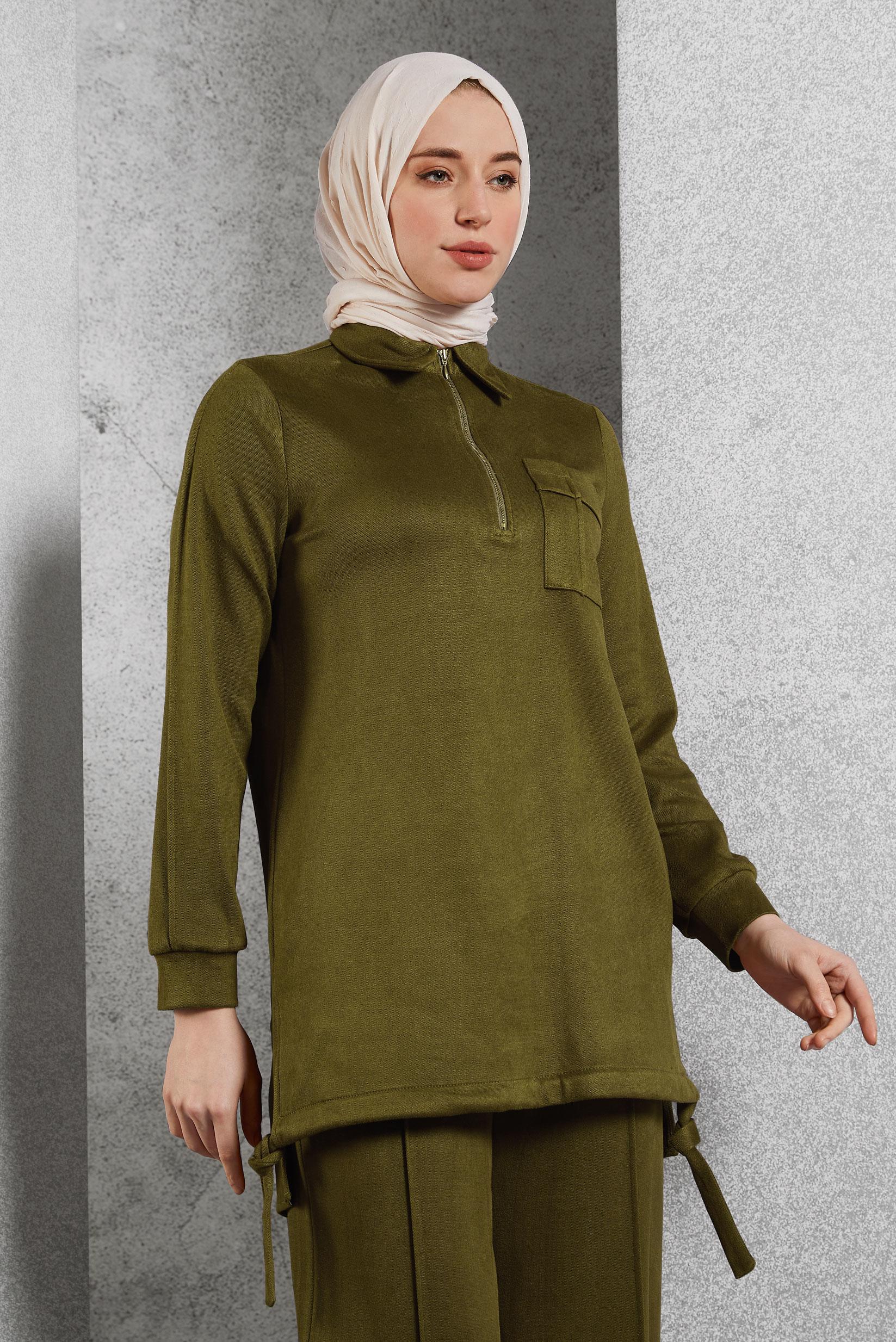 Hijab clothing GREEN SUEDE PANTS SUIT 45143