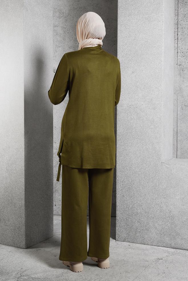 Hijab clothing GREEN SUEDE PANTS SUIT 45143 - ALVİNA