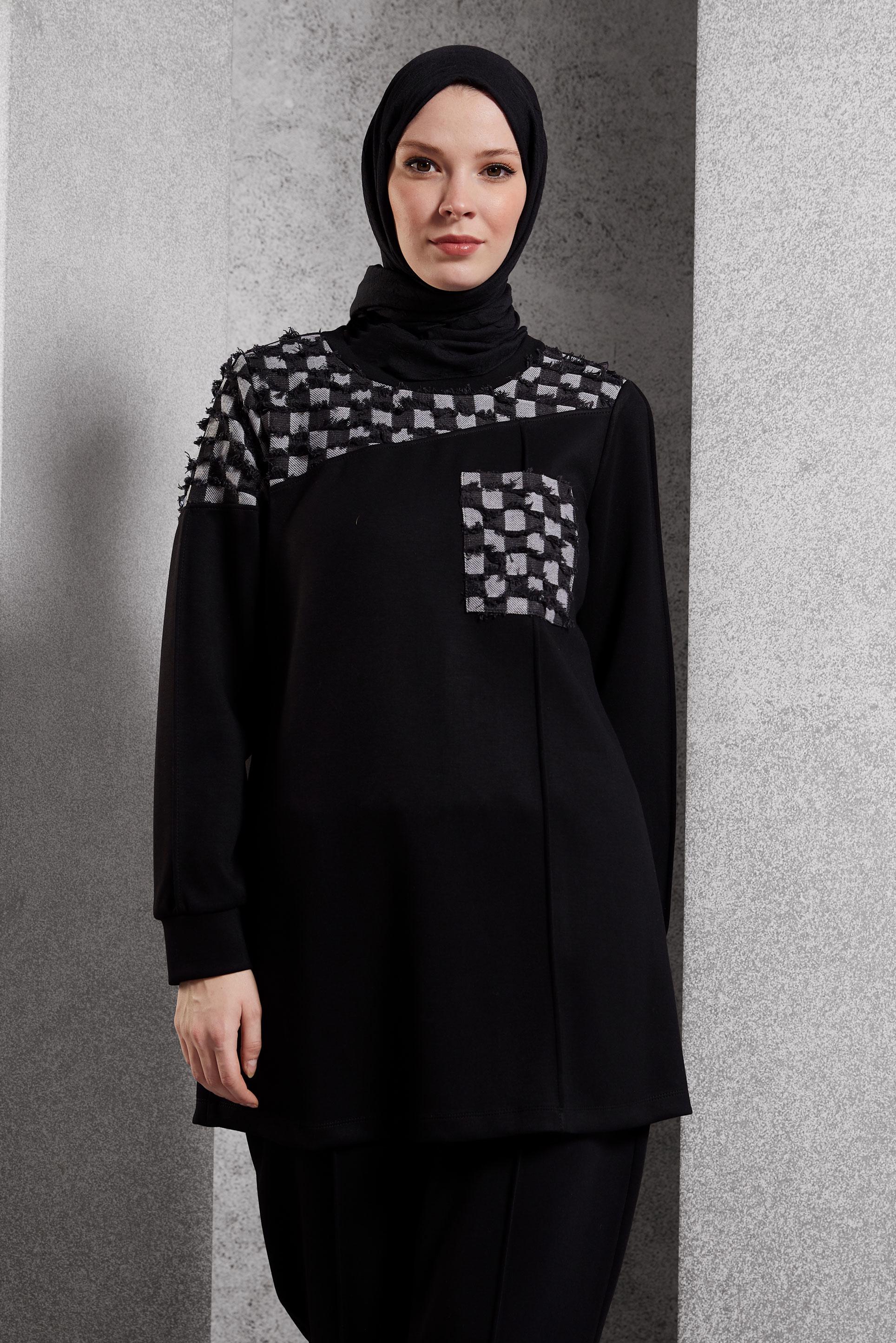 Vêtements hijab NOIR PANTALON DE COSTUME À MOTIFS 45158