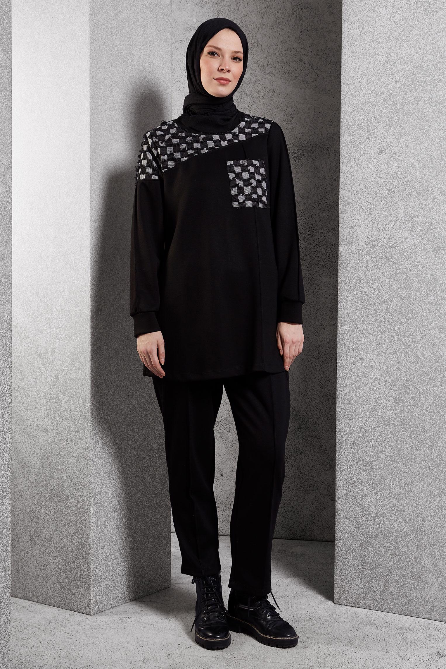 Vêtements hijab NOIR PANTALON DE COSTUME À MOTIFS 45158