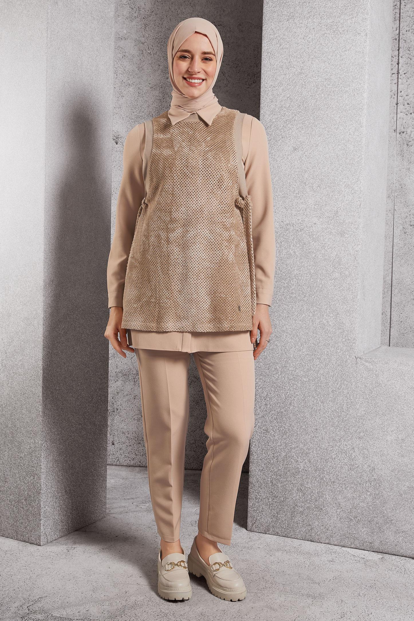 Vêtements hijab BEIGE COSTUME PANTALON TROIS PIÈCES 45162