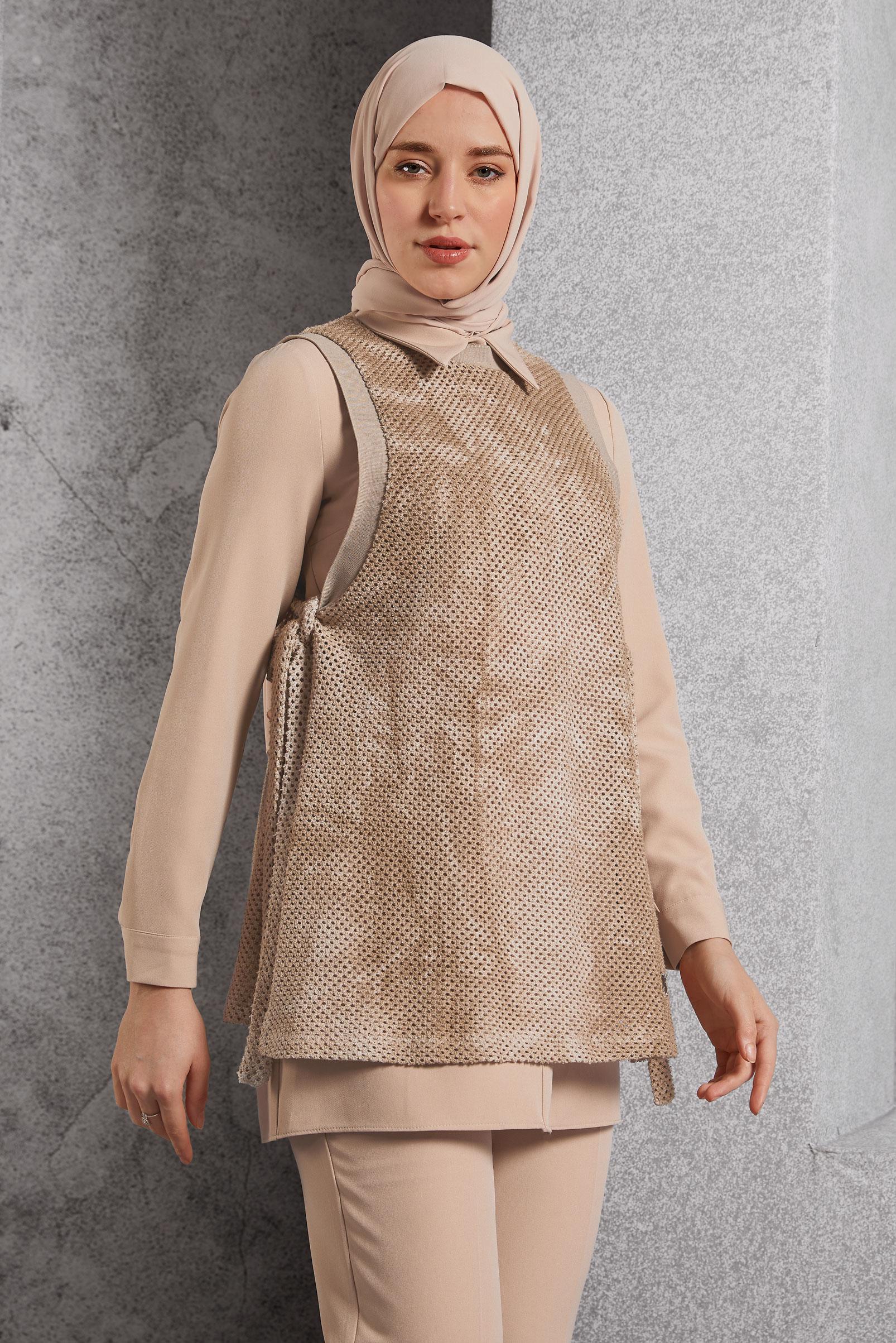 Vêtements hijab BEIGE COSTUME PANTALON TROIS PIÈCES 45162