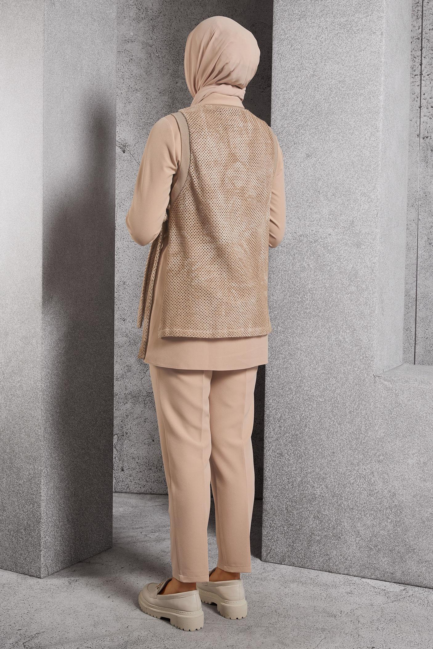 Vêtements hijab BEIGE COSTUME PANTALON TROIS PIÈCES 45162