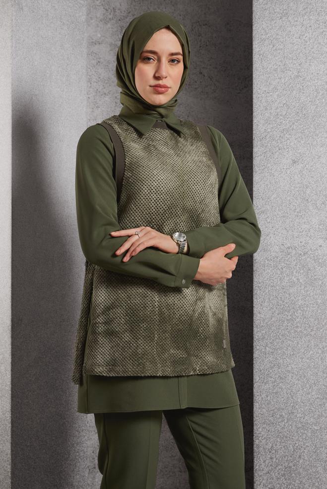 Hijab clothing KHAKI THREE-PIECES PANTS SUIT 45162 - ALVİNA