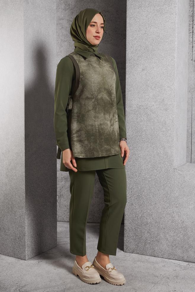 Hijab clothing KHAKI THREE-PIECES PANTS SUIT 45162 - ALVİNA