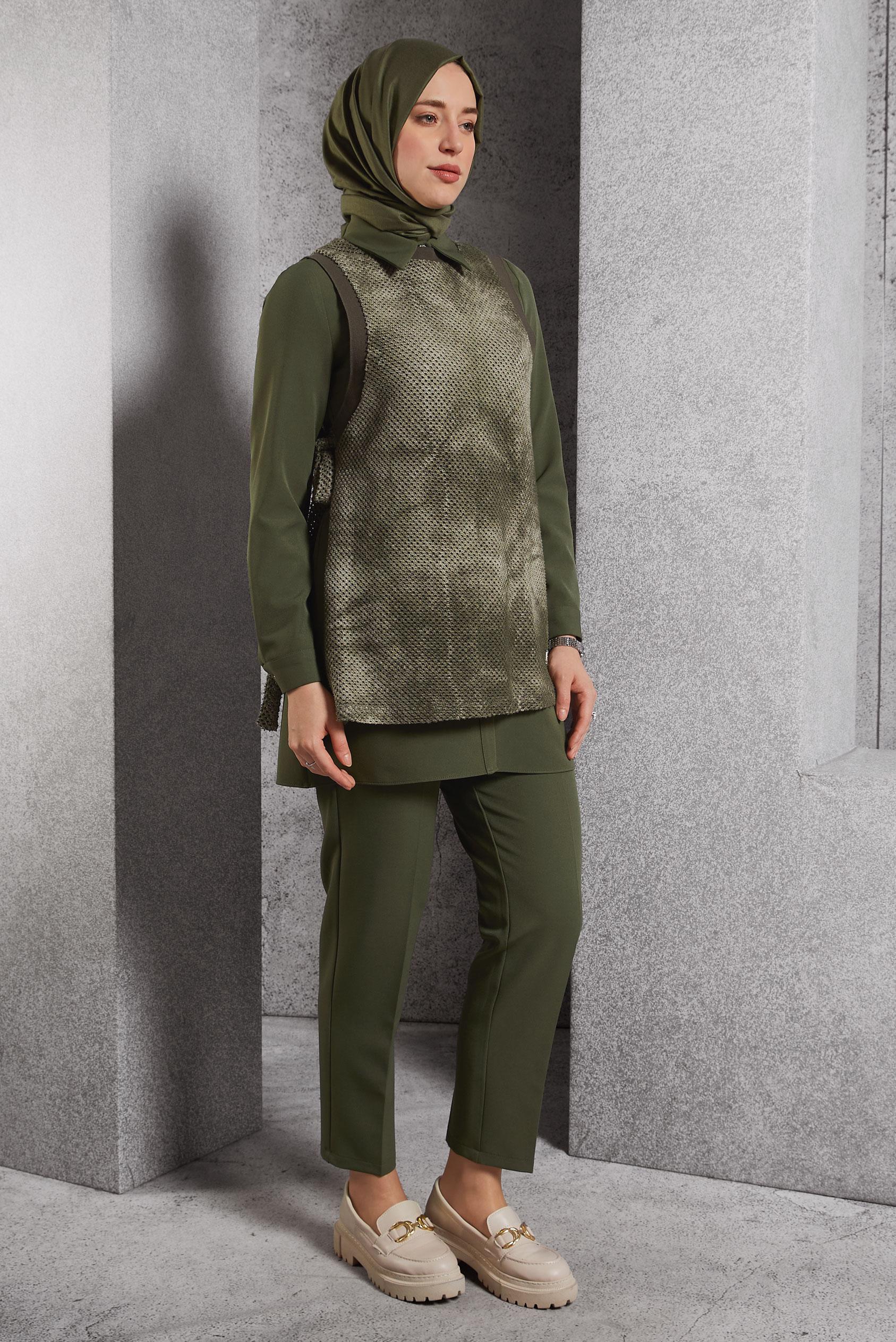 Vêtements hijab KAKI COSTUME PANTALON TROIS PIÈCES 45162