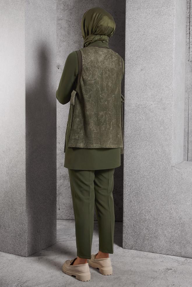 Hijab clothing KHAKI THREE-PIECES PANTS SUIT 45162 - ALVİNA