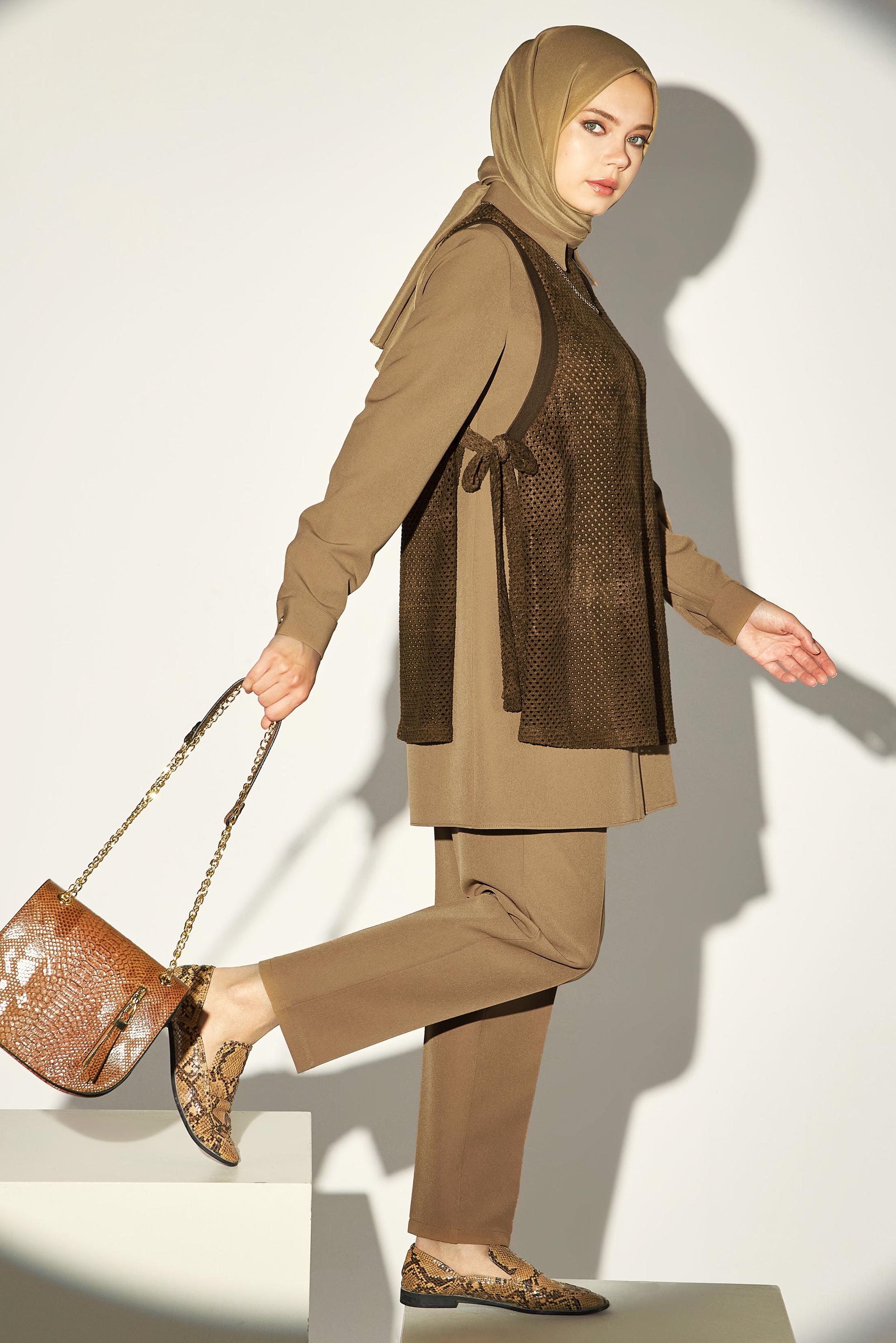 Hijab clothing BEIGE THREE-PIECES PANTS SUIT 45162