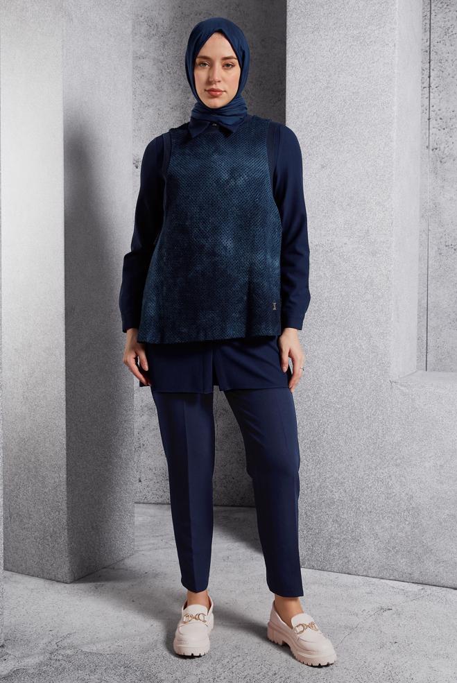 Hijab clothing NAVY BLUE THREE-PIECES PANTS SUIT 45162 - ALVİNA