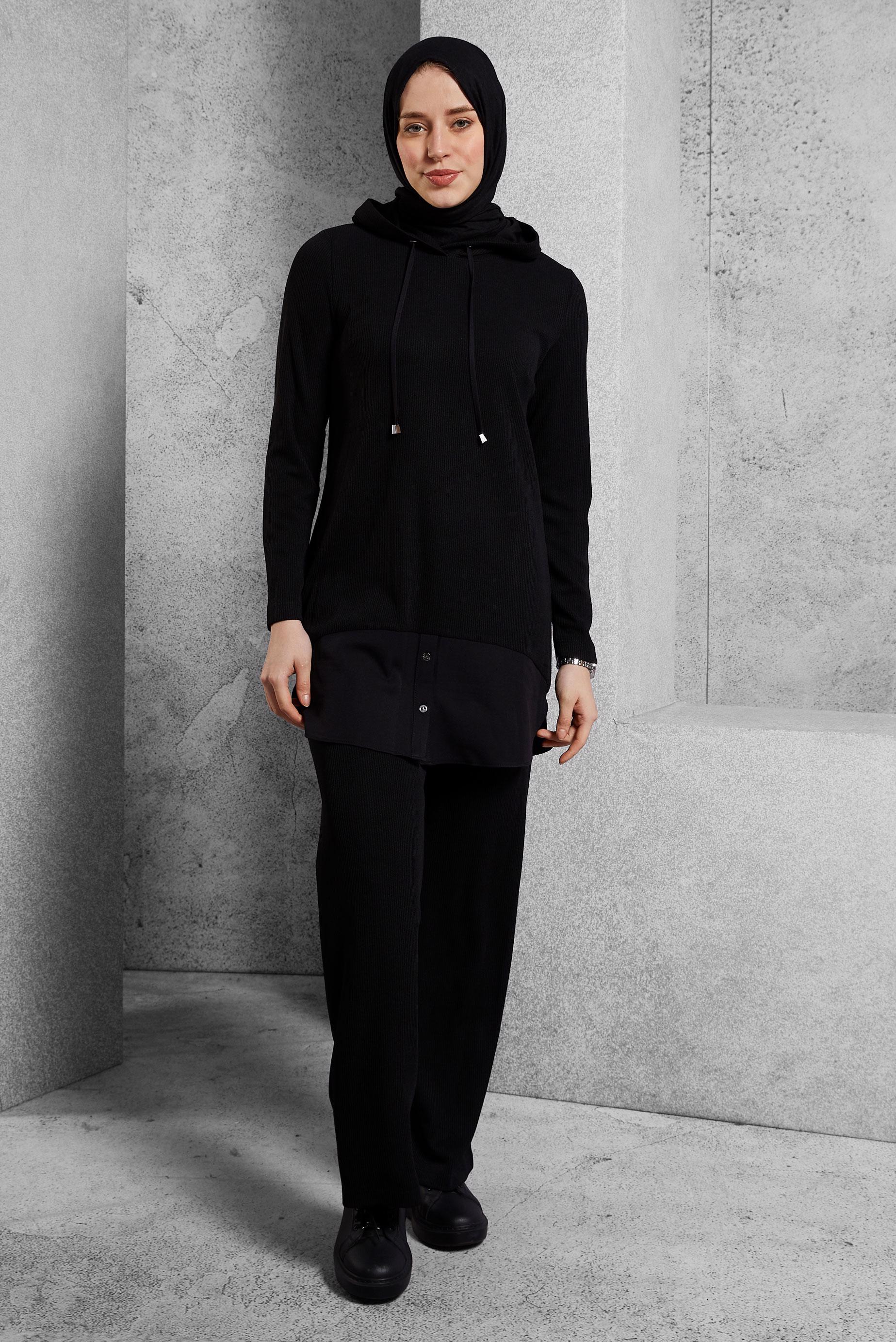 Vêtements hijab NOIR COMBINAISON PANTALON À CAPUCHE 45169