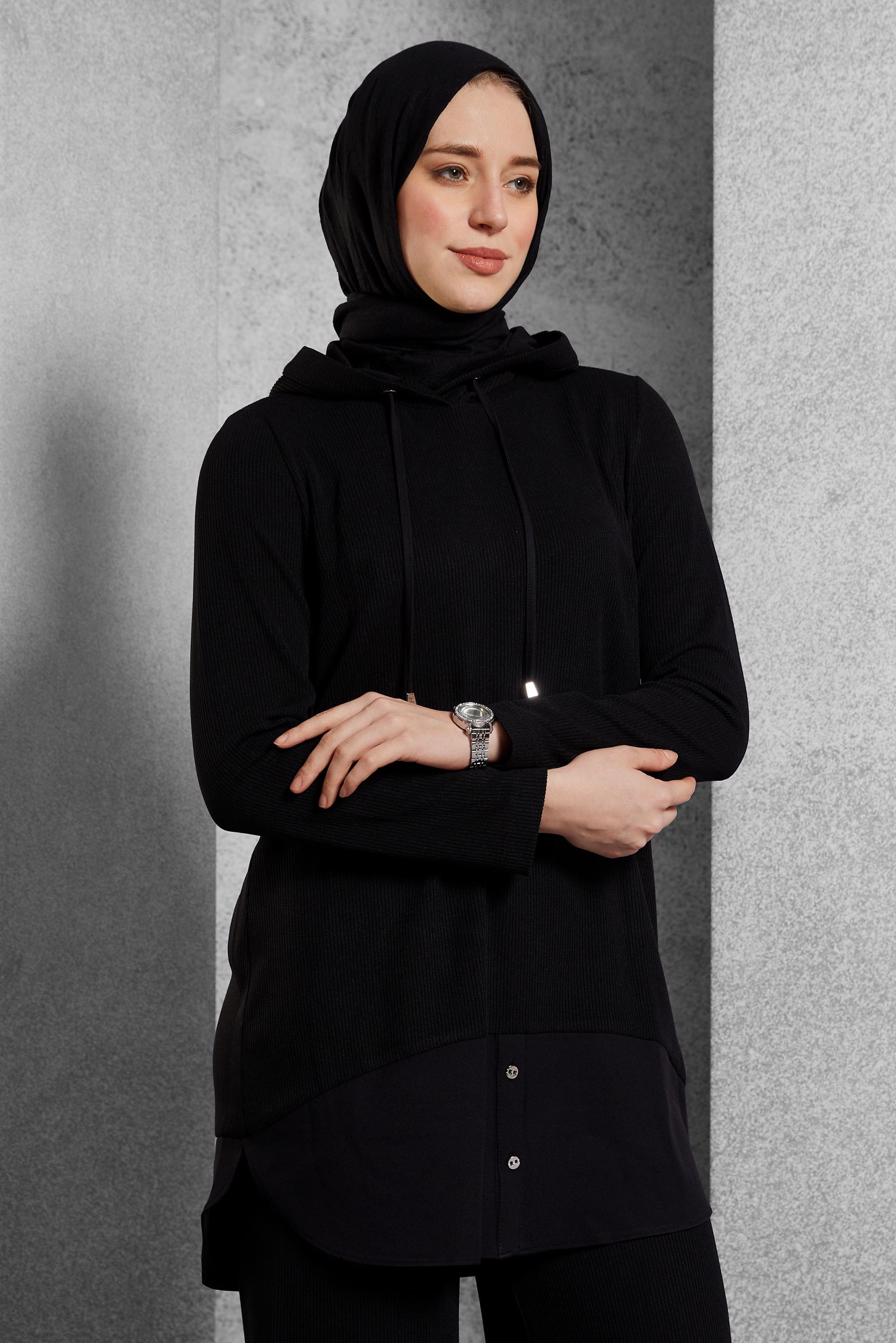 Vêtements hijab NOIR COMBINAISON PANTALON À CAPUCHE 45169