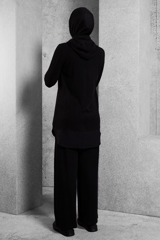 Hijab clothing BLACK HOODED PANTS SUIT 45169 - ALVİNA
