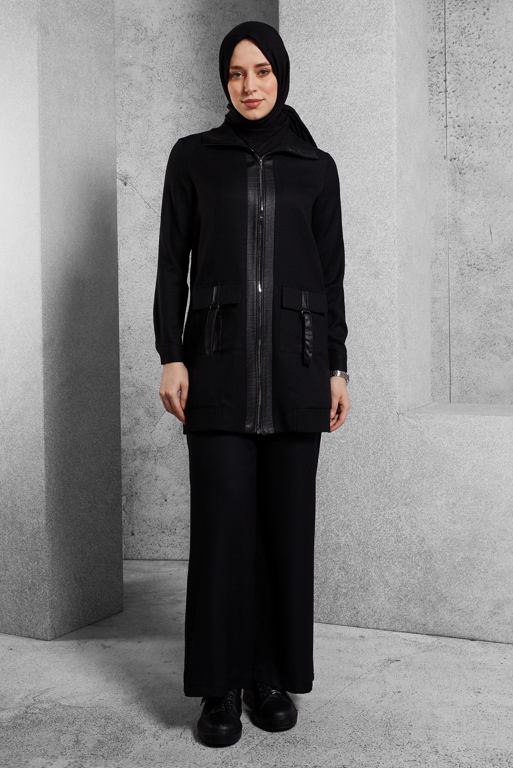Hijab clothing BLACK ZIPPERED PANTS SUIT 45174