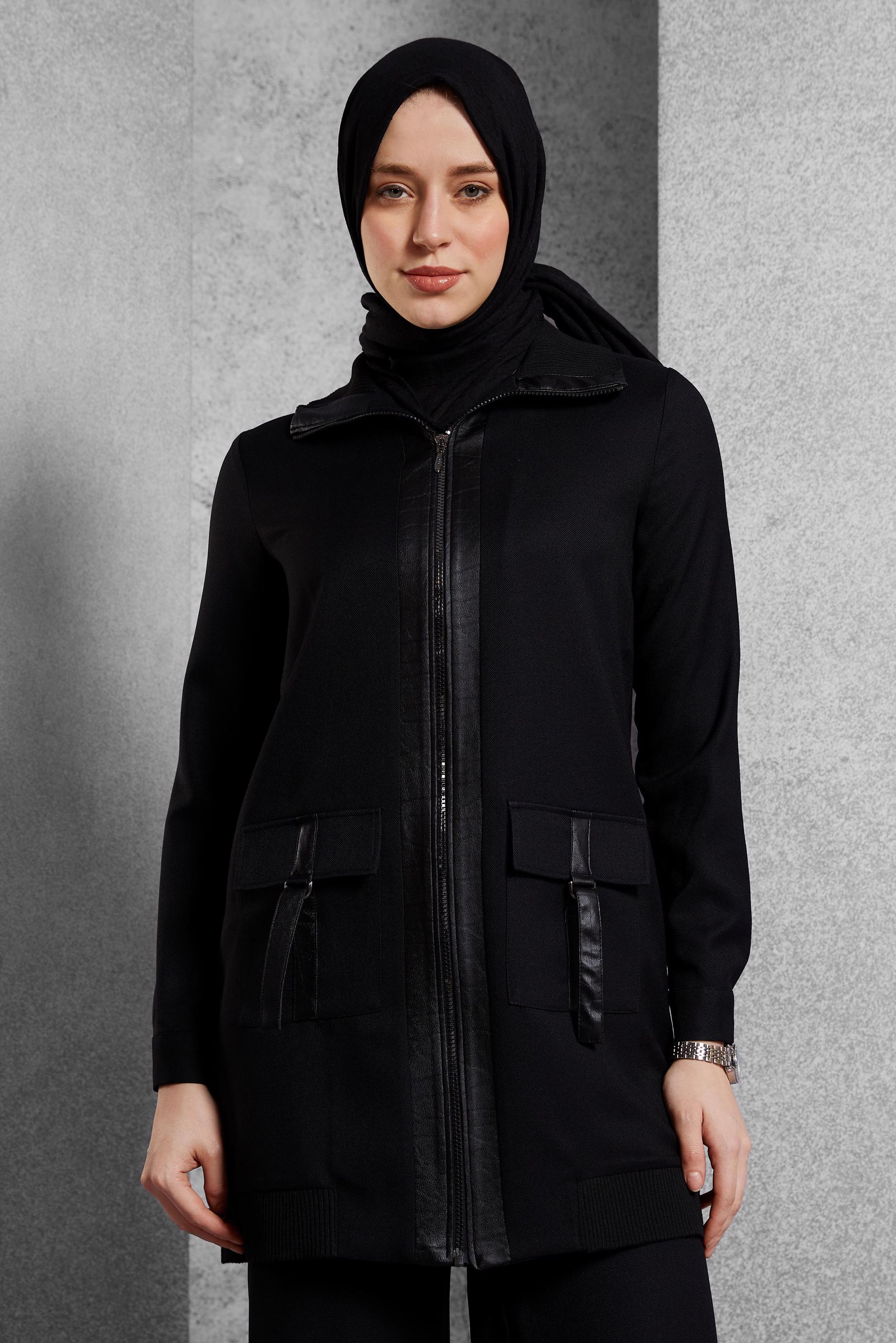 Hijab clothing BLACK ZIPPERED PANTS SUIT 45174