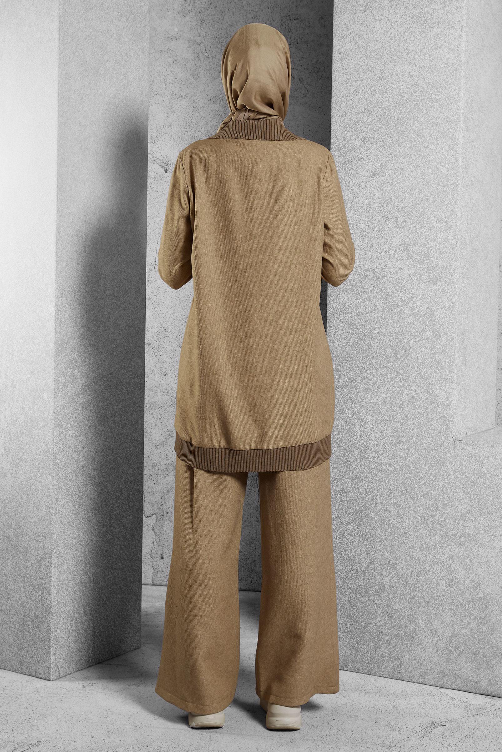 Tesettür giyim KAHVE FERMUARLI PANTOLONLU TAKIM 45174