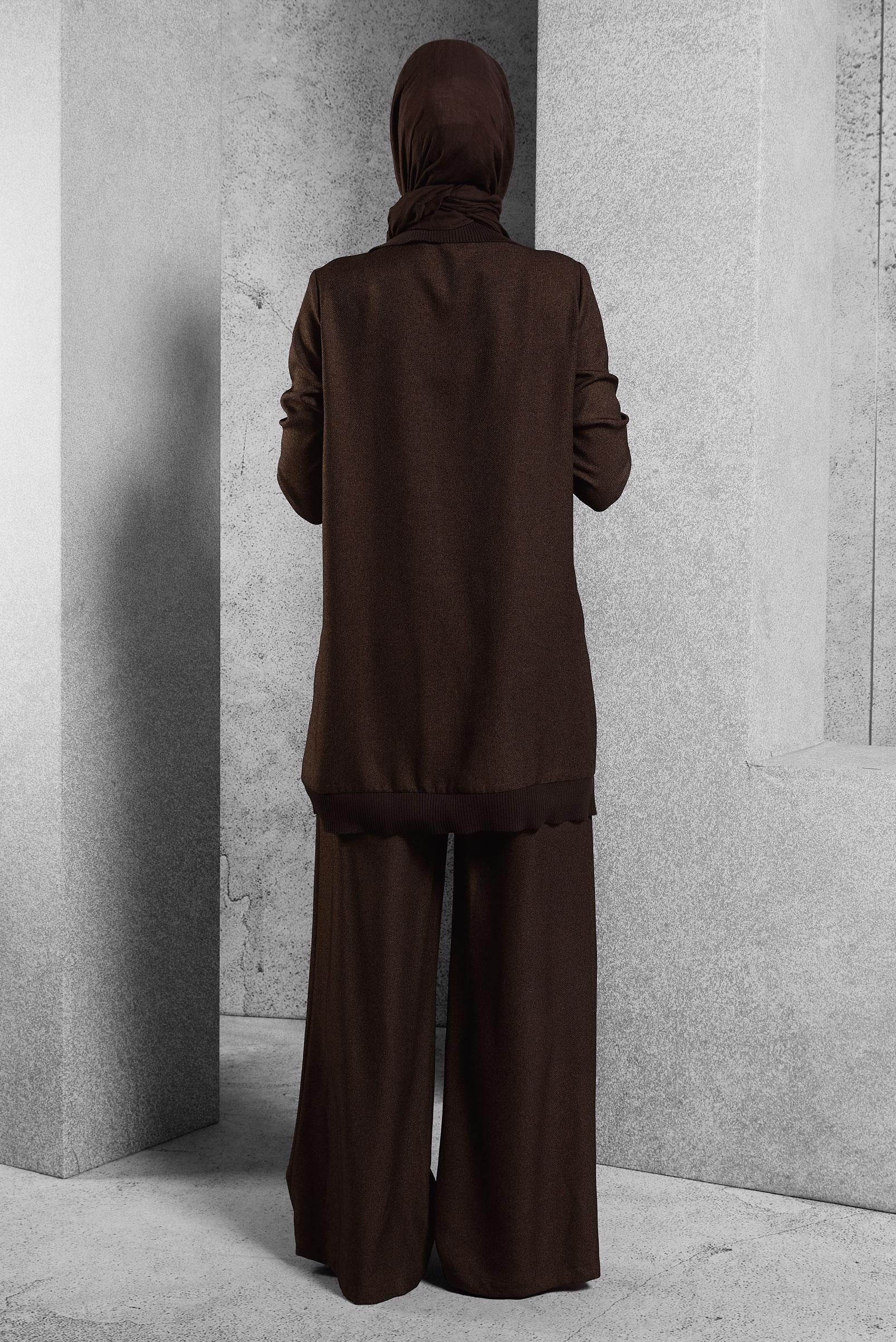 Tesettür giyim KAHVE FERMUARLI PANTOLONLU TAKIM 45174