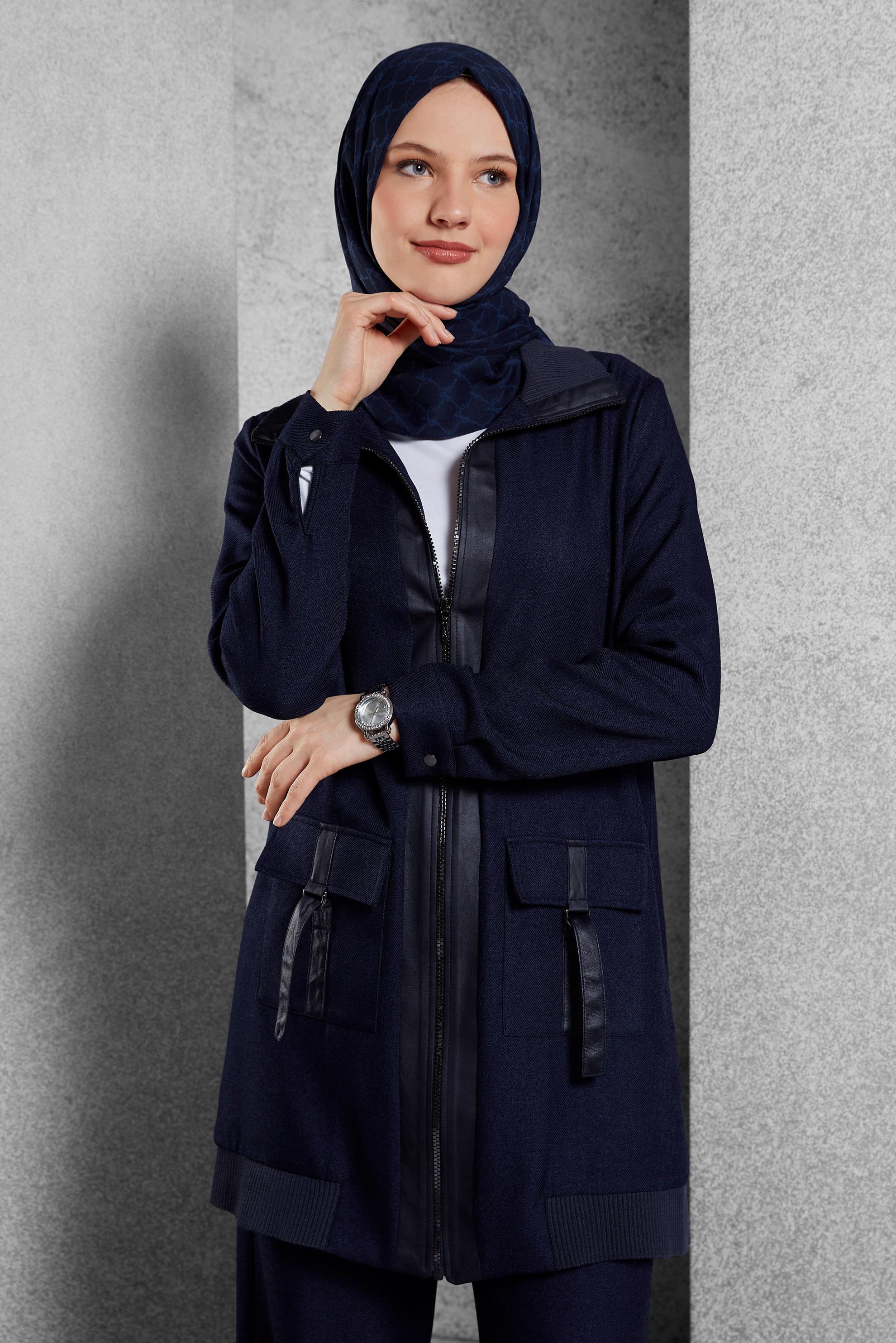 Tesettür giyim LACİVERT FERMUARLI PANTOLONLU TAKIM 45174