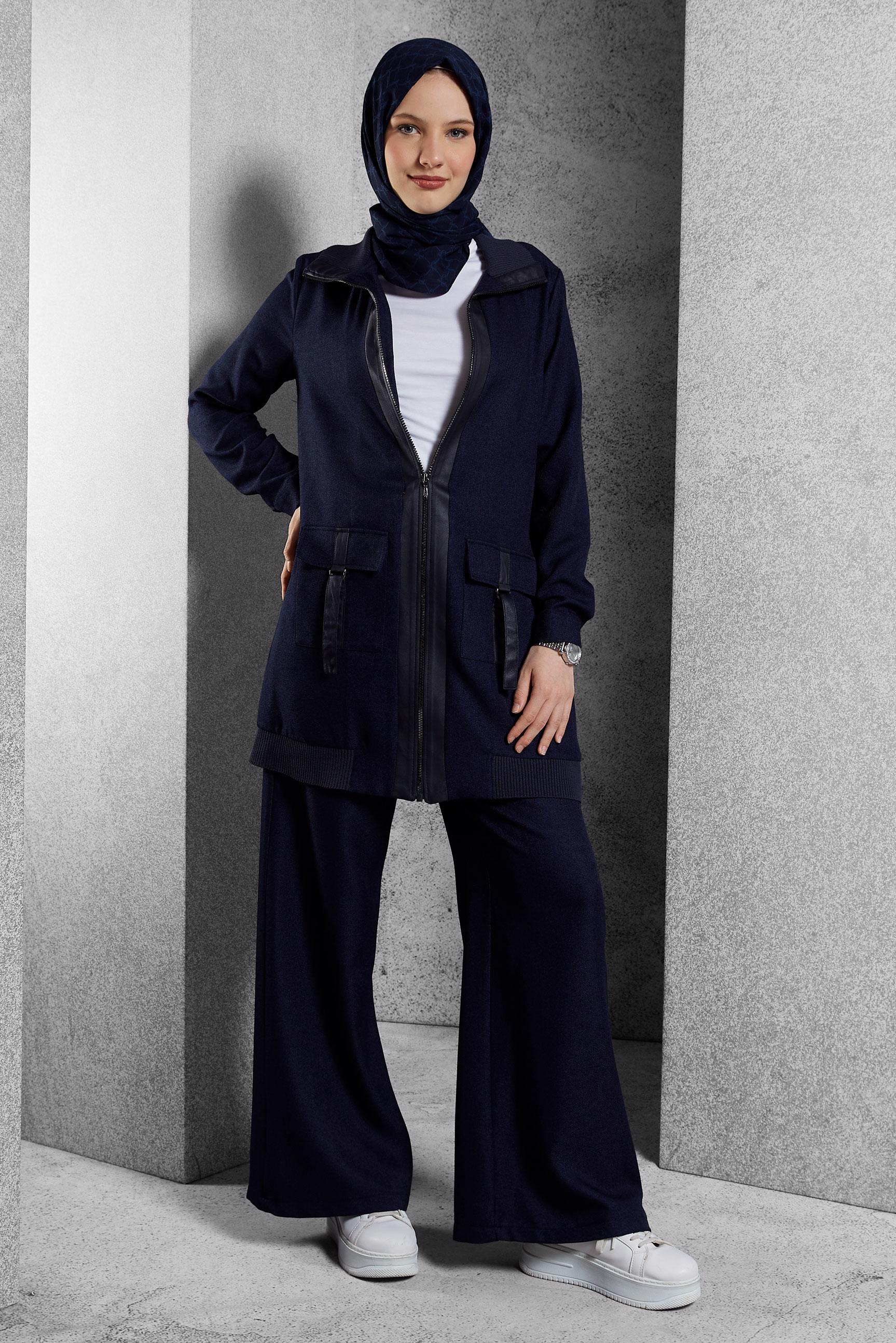 Tesettür giyim LACİVERT FERMUARLI PANTOLONLU TAKIM 45174