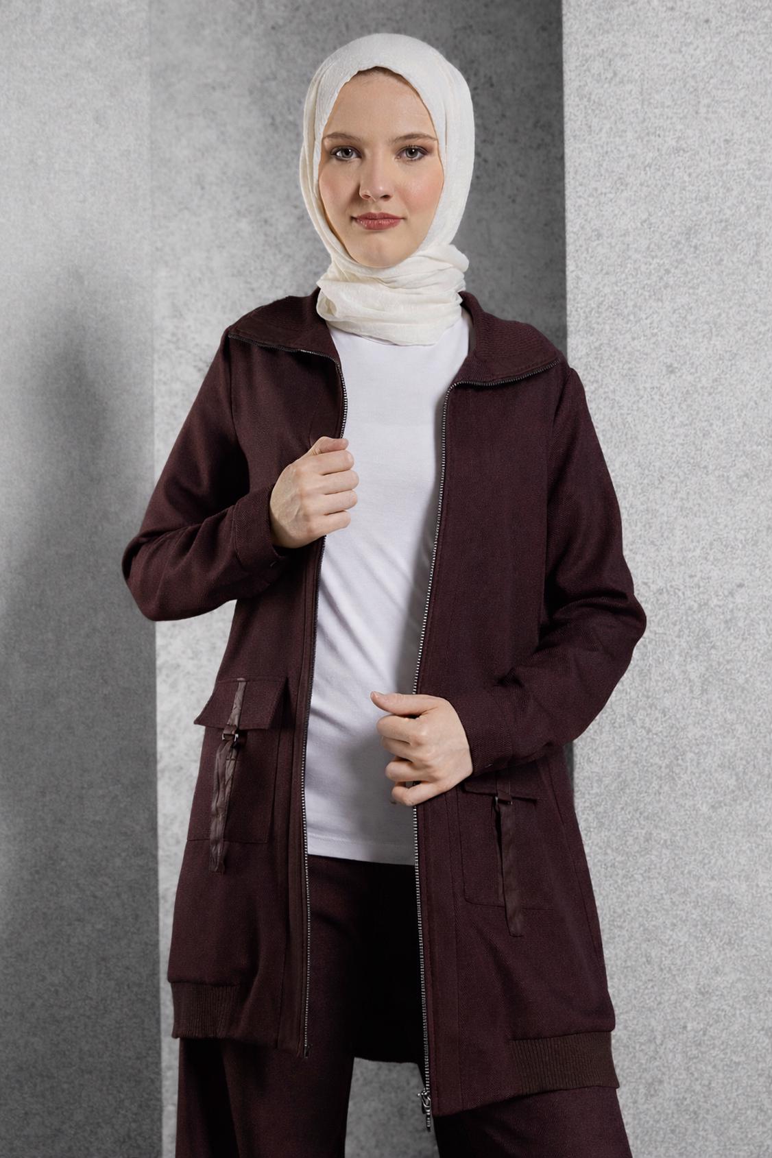 Tesettür giyim MÜRDÜM FERMUARLI PANTOLONLU TAKIM 45174