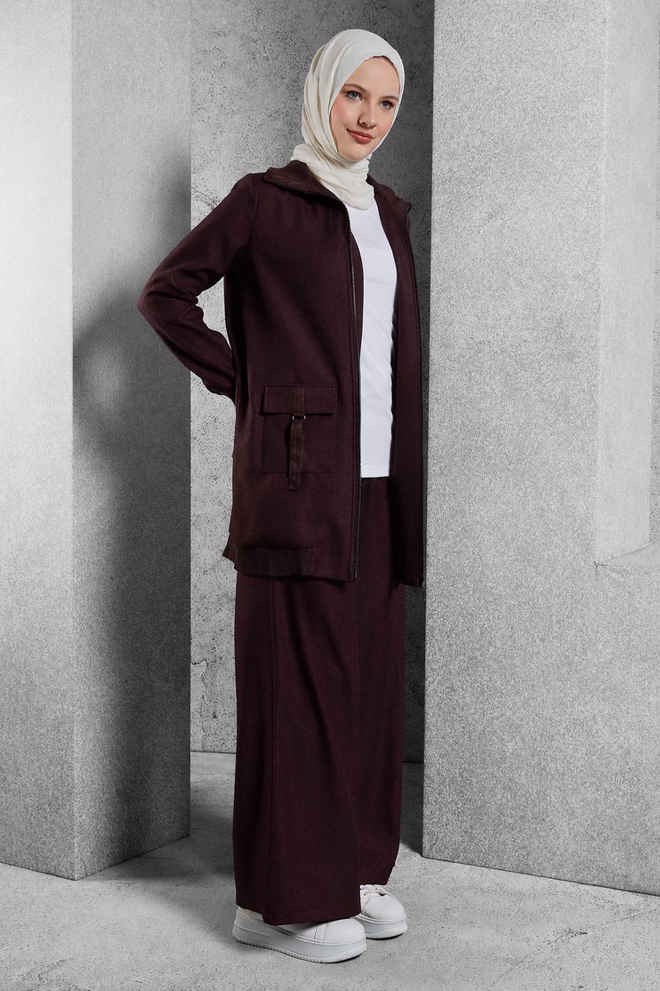 Tesettür giyim MÜRDÜM FERMUARLI PANTOLONLU TAKIM 45174