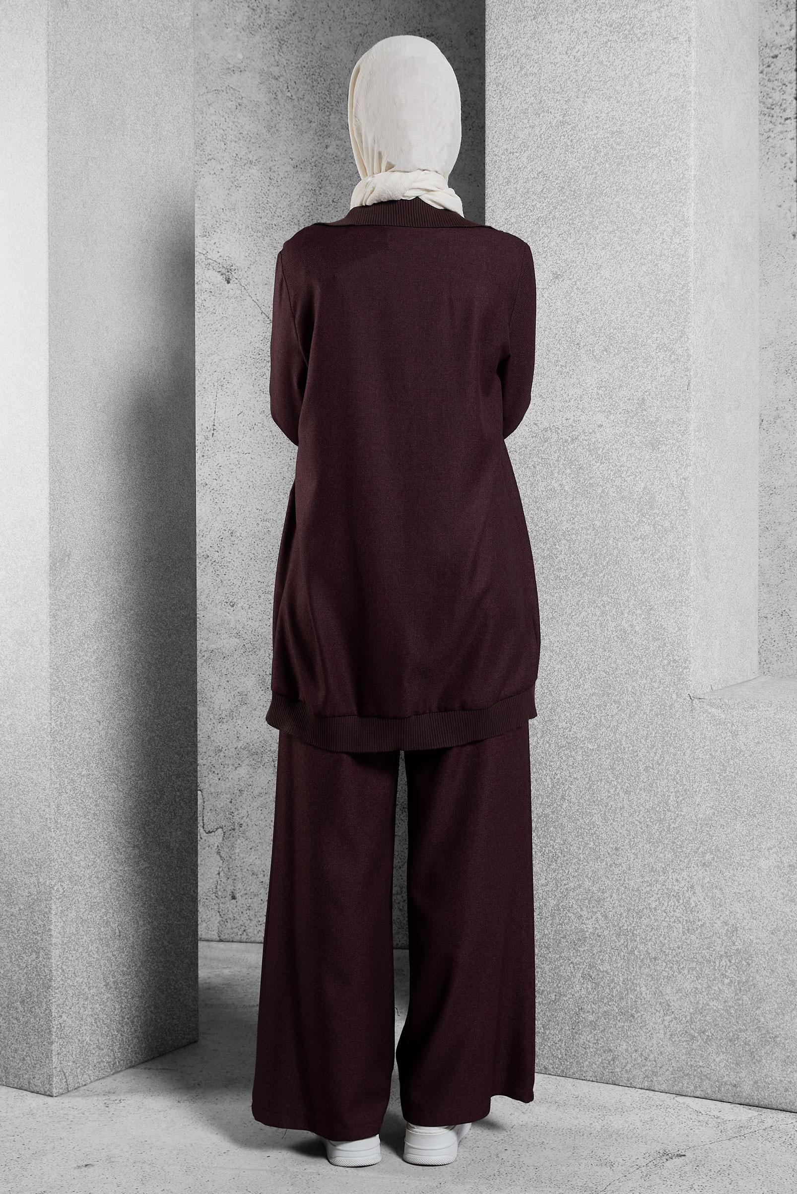 Tesettür giyim MÜRDÜM FERMUARLI PANTOLONLU TAKIM 45174