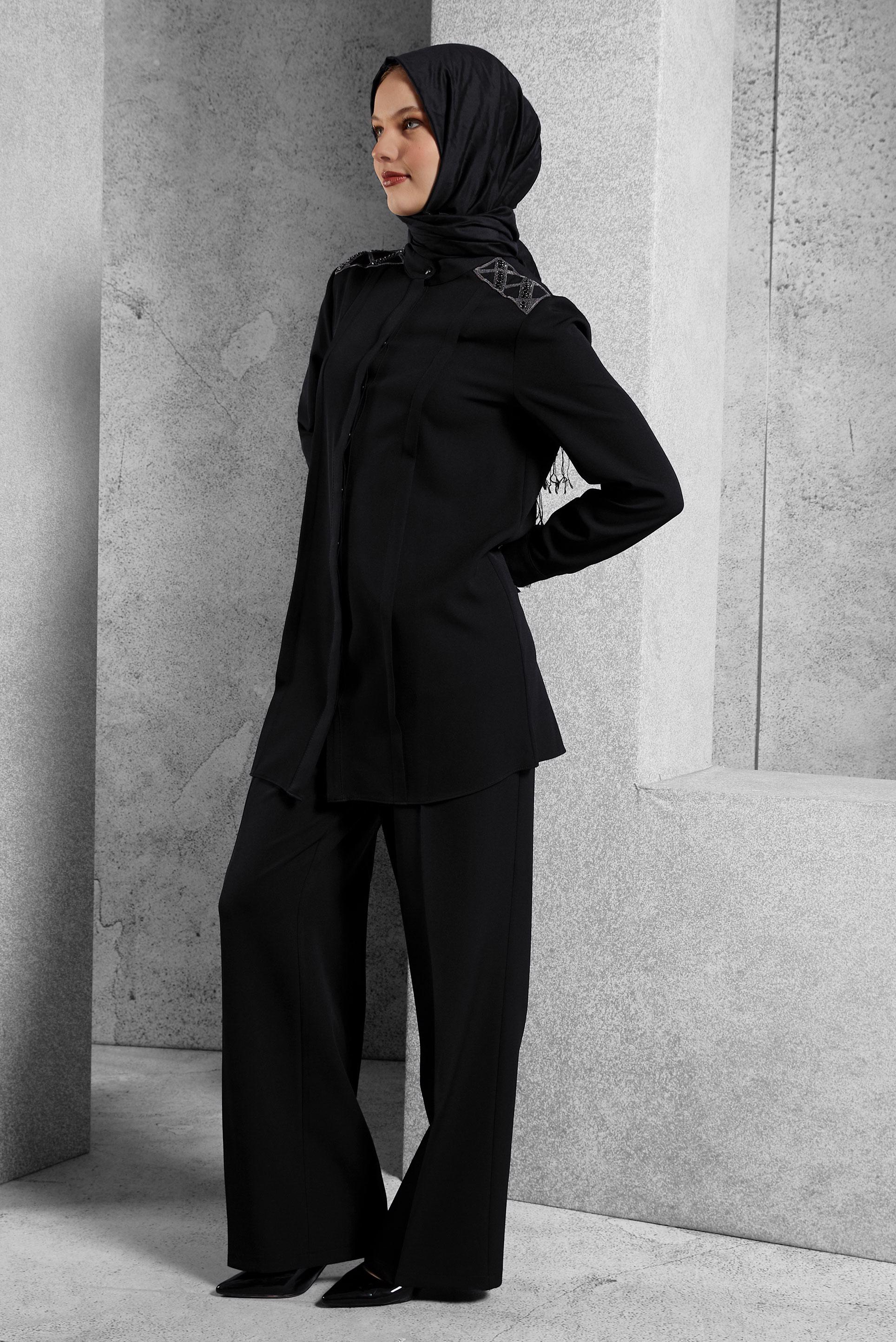 Hijab clothing BLACK GEM EMBROIDERED PANTS SUIT 45184