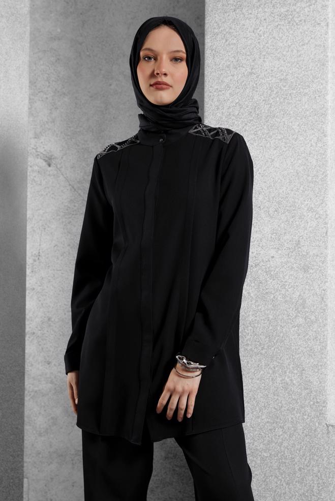 Hijab clothing BLACK GEM EMBROIDERED PANTS SUIT 45184 - ALVİNA