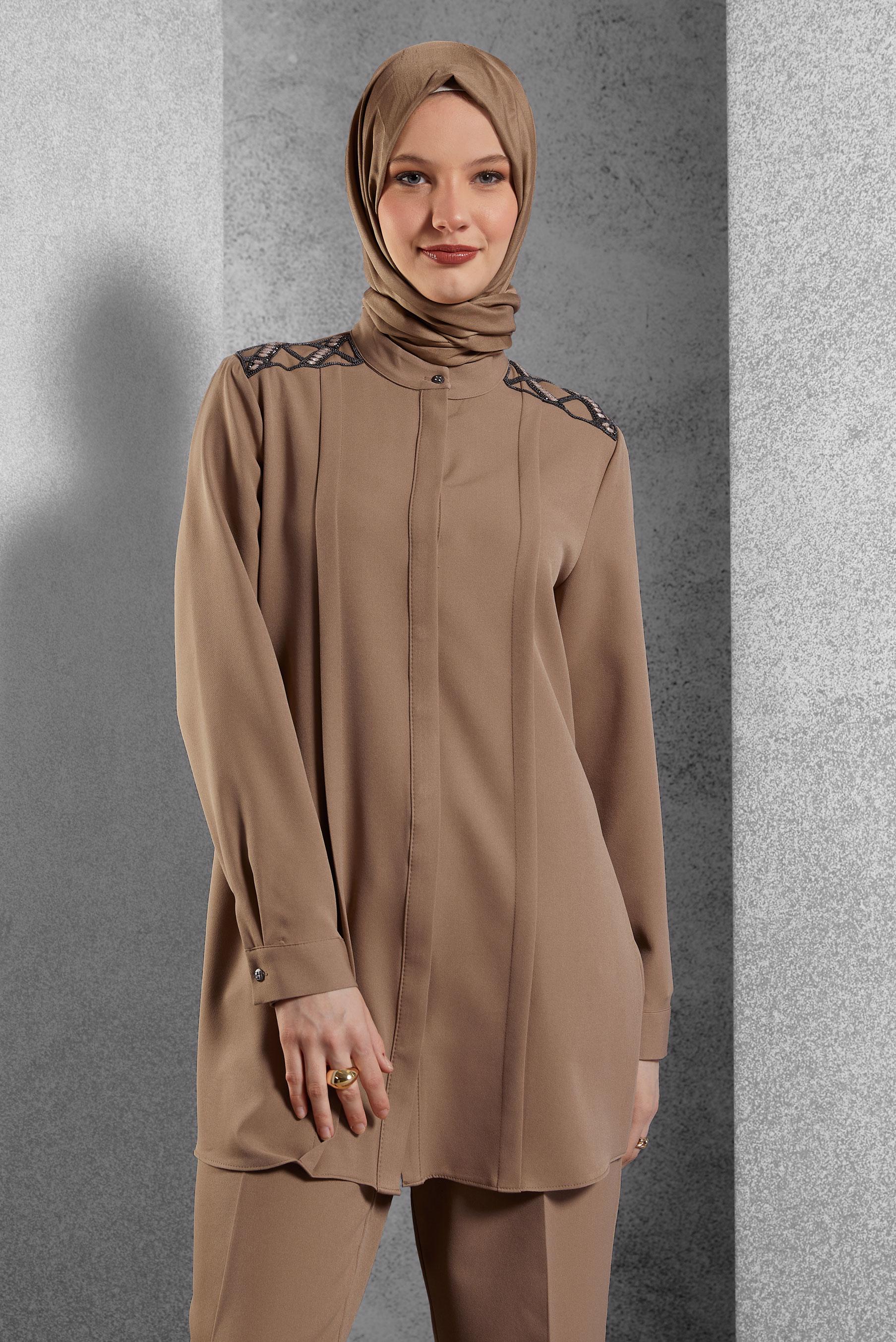 Hijab clothing BROWN GEM EMBROIDERED PANTS SUIT 45184