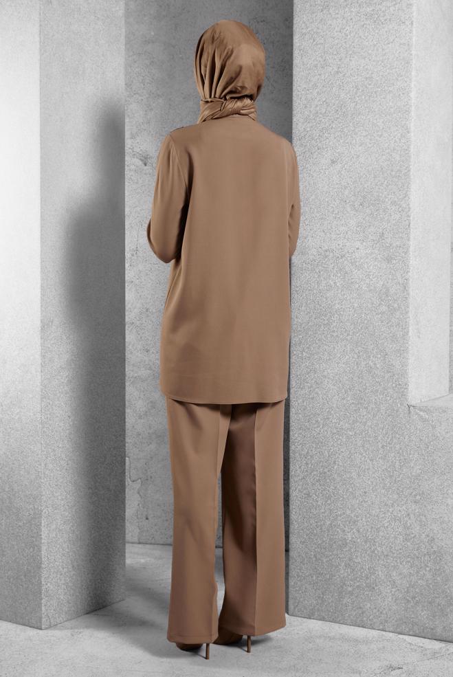 Hijab clothing BROWN GEM EMBROIDERED PANTS SUIT 45184 - ALVİNA