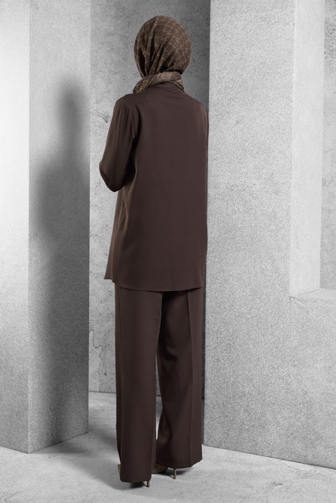 Hijab clothing BROWN GEM EMBROIDERED PANTS SUIT 45184 - ALVİNA