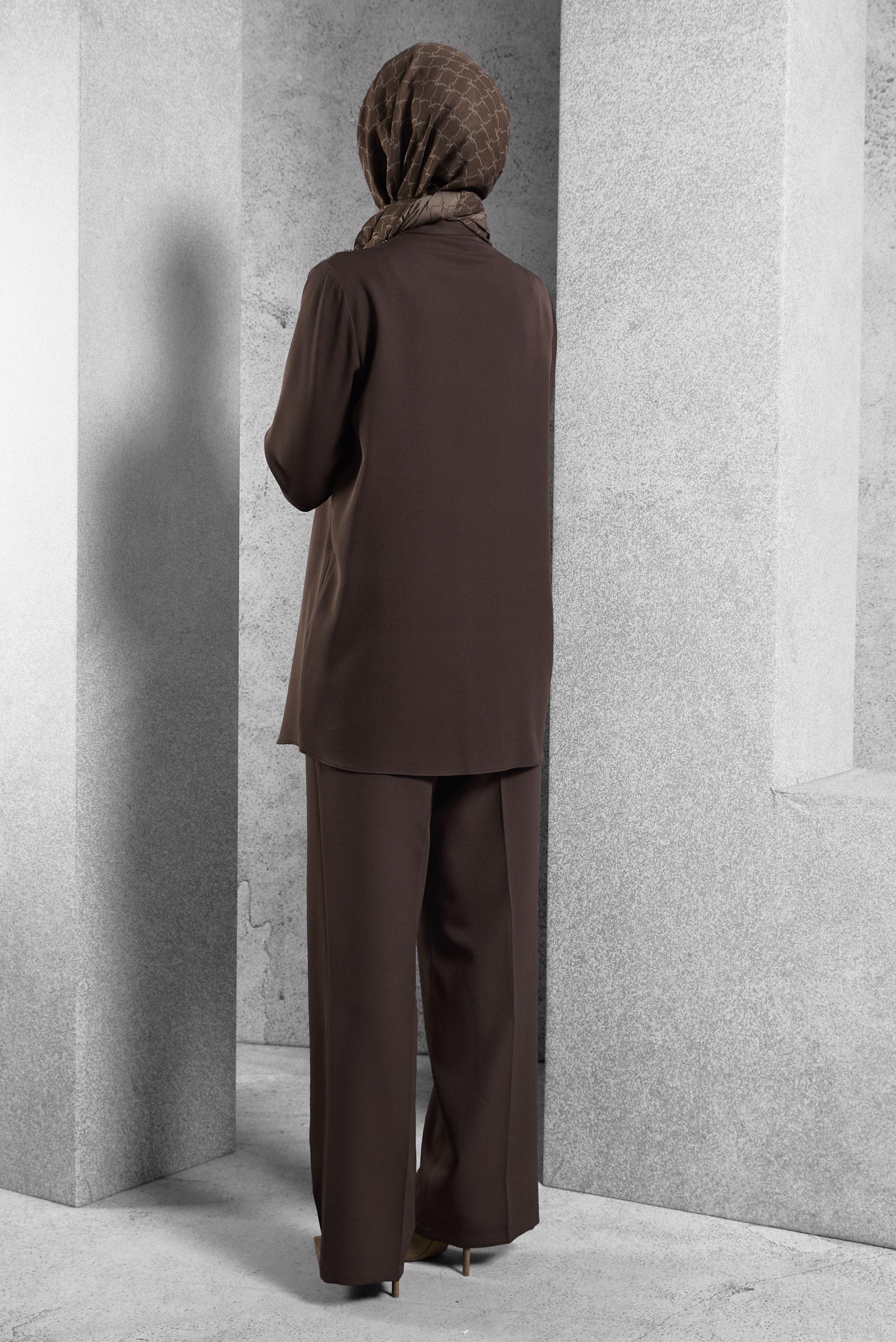 Hijab clothing BROWN GEM EMBROIDERED PANTS SUIT 45184