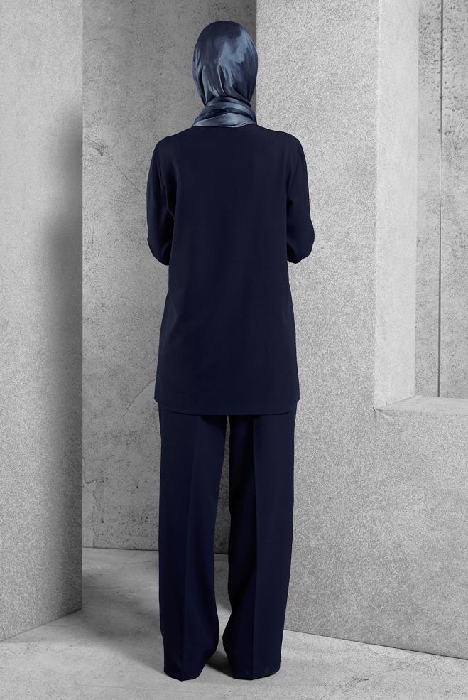 Hijab clothing NAVY BLUE GEM EMBROIDERED PANTS SUIT 45184 - ALVİNA