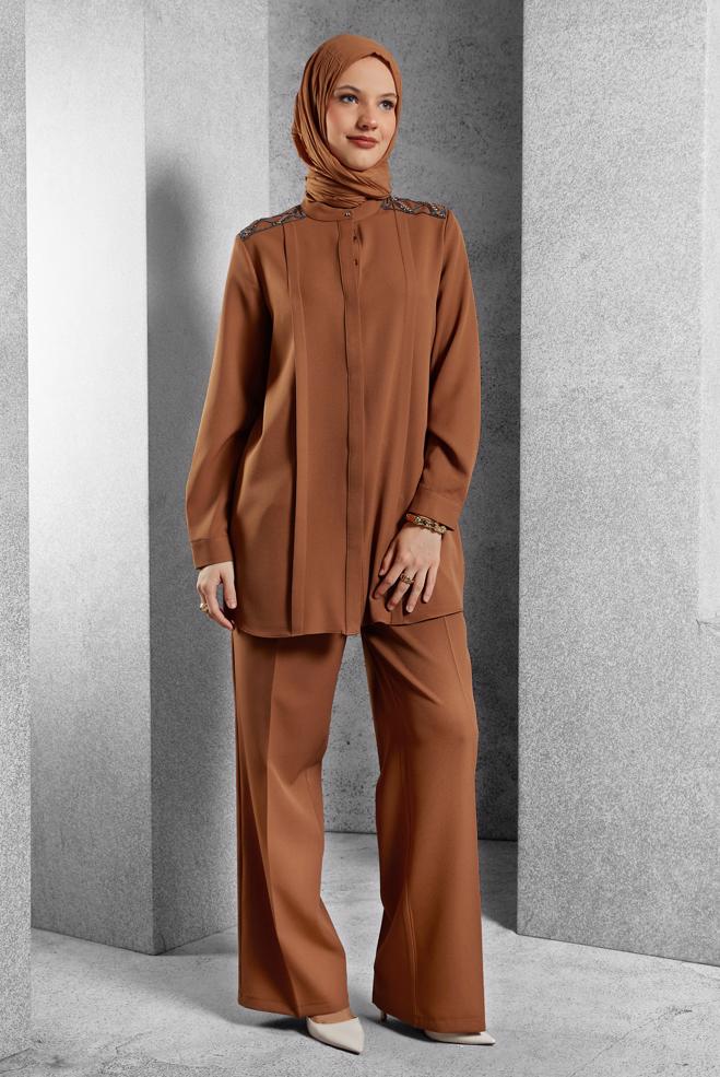 Hijab clothing TABA GEM EMBROIDERED PANTS SUIT 45184 - ALVİNA