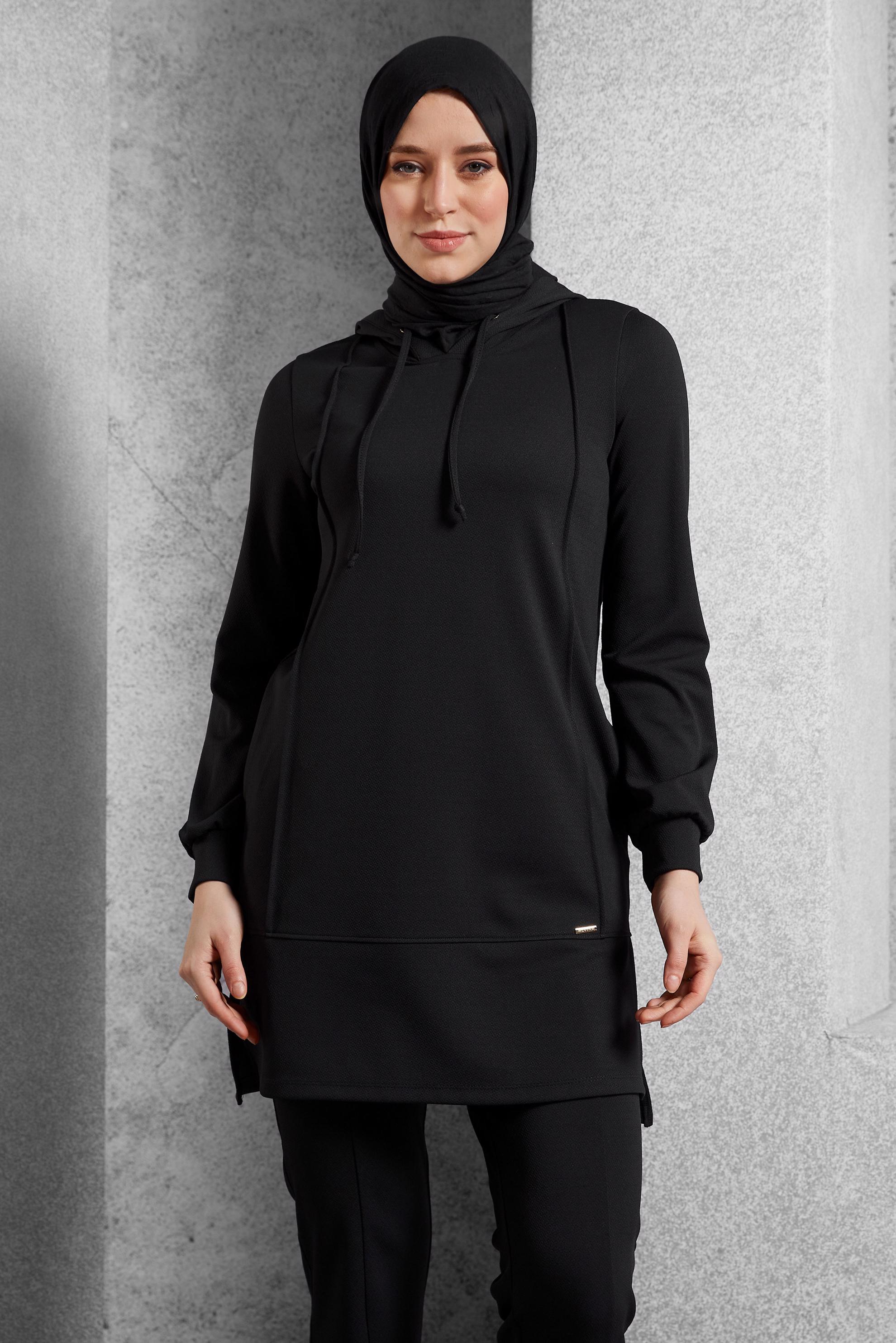Hijab clothing BLACK HOODED PANTS SUIT 45214